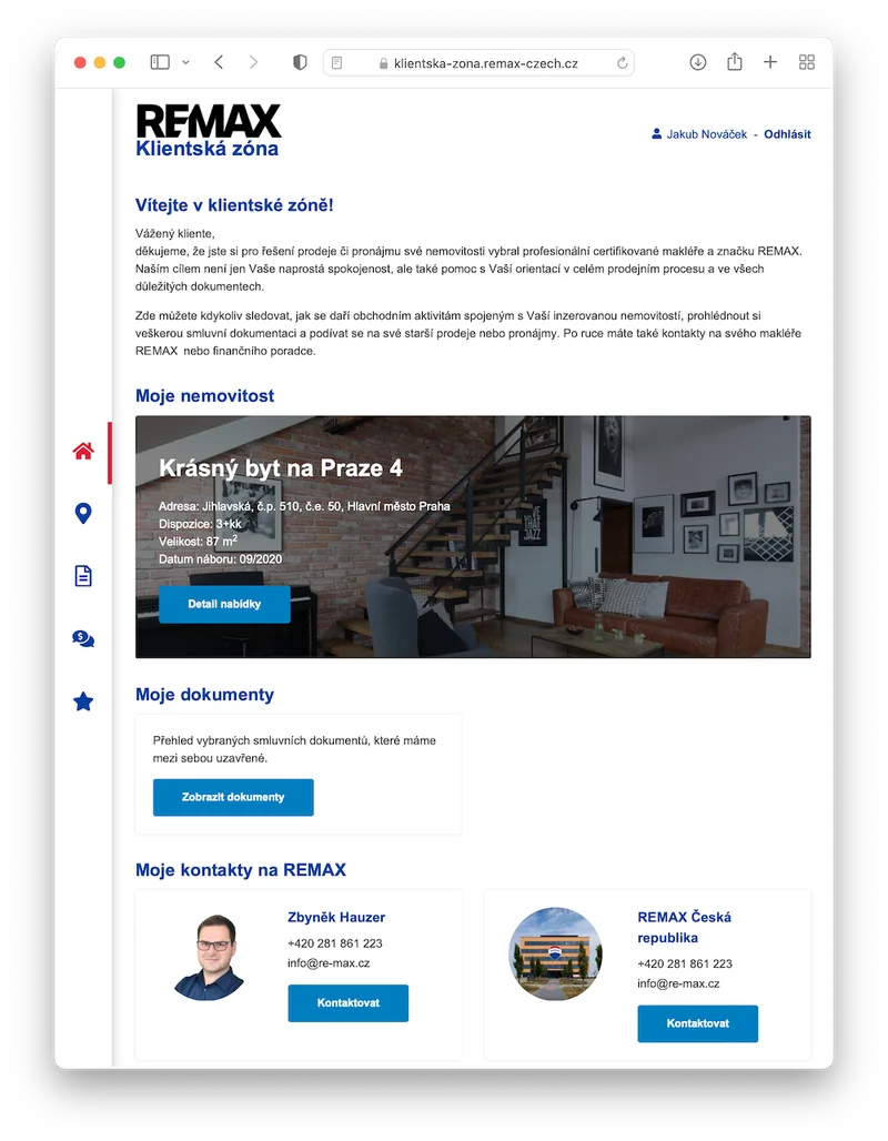 Klientská zóna REMAX — on-line rozhraní pro klienty